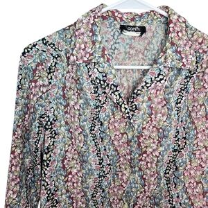 Vintage 70s Trippy Floral Women's Dagger Collar Long Sleeve Button Down Shirt M